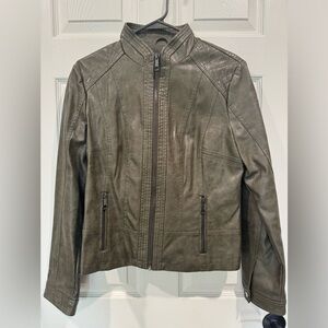 Gallery New York Faux Leather Jacket - Army Green - Size Medium